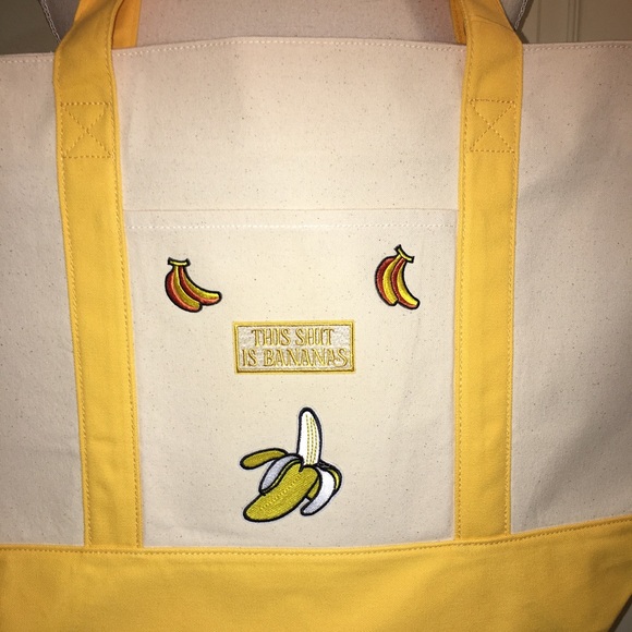 Banana Themed Zippered Canvas Tote Bag